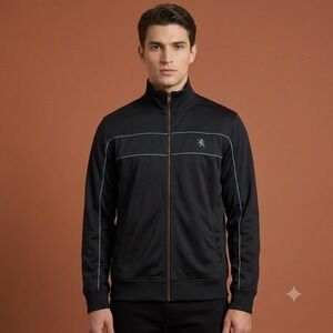 Express Track‎ Jacket Men's L Black Full Zip Modern Fit Piped